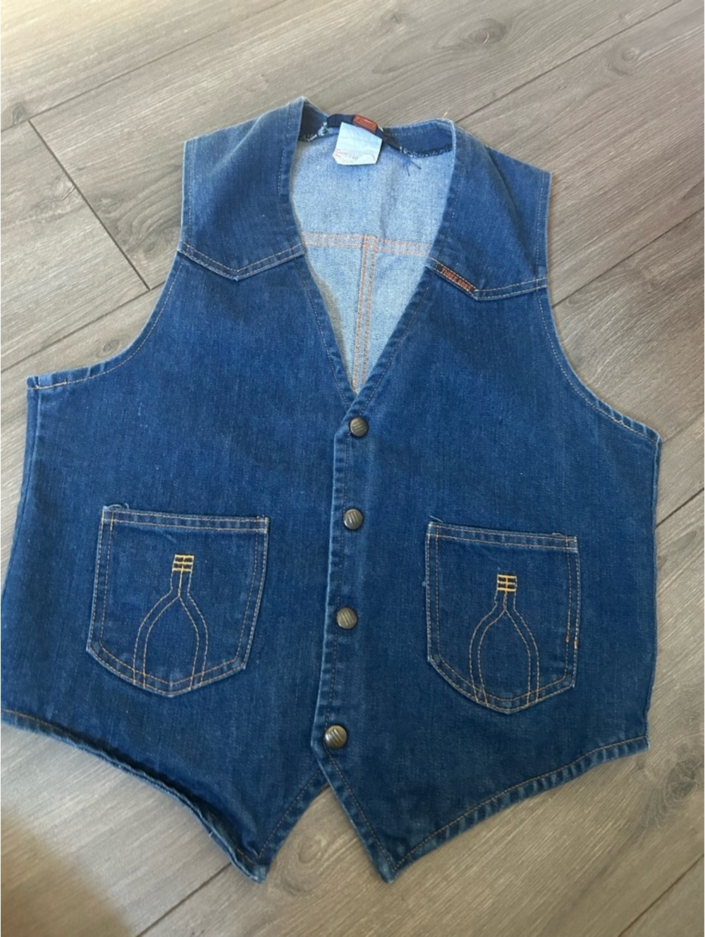 Vintage Three Bars Denim Western Vest Men’s Medium Snap Front Cowboy Ranchwear